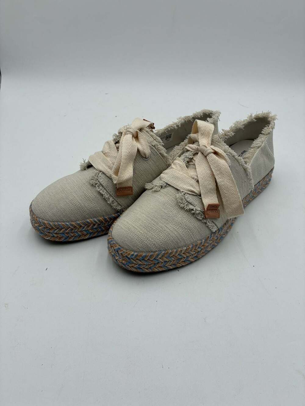 TOMS Carolina Lace-Up Espadrille Flats in White Beachside Woven